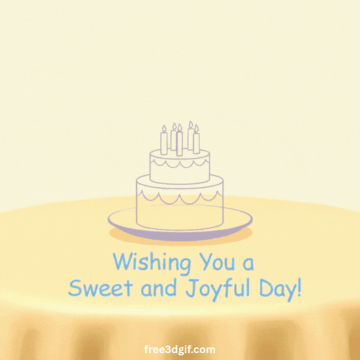Adorable 3D Birthday Cake GIF with Confetti and Candles